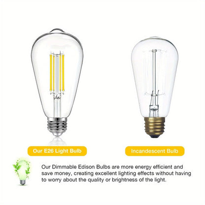 Vintage Edison LED Filament Bulbs, 8 W and 800 Lumens with Dimmable E26 Base and 2700 K Warm White, 12 Pack