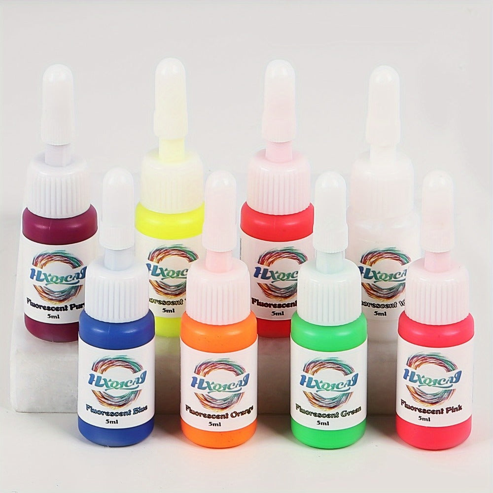 Tattoo Ink 8-Color UV Fluorescent Set with 5ml Bottles and Gallery-Shown Full Neon Color Range