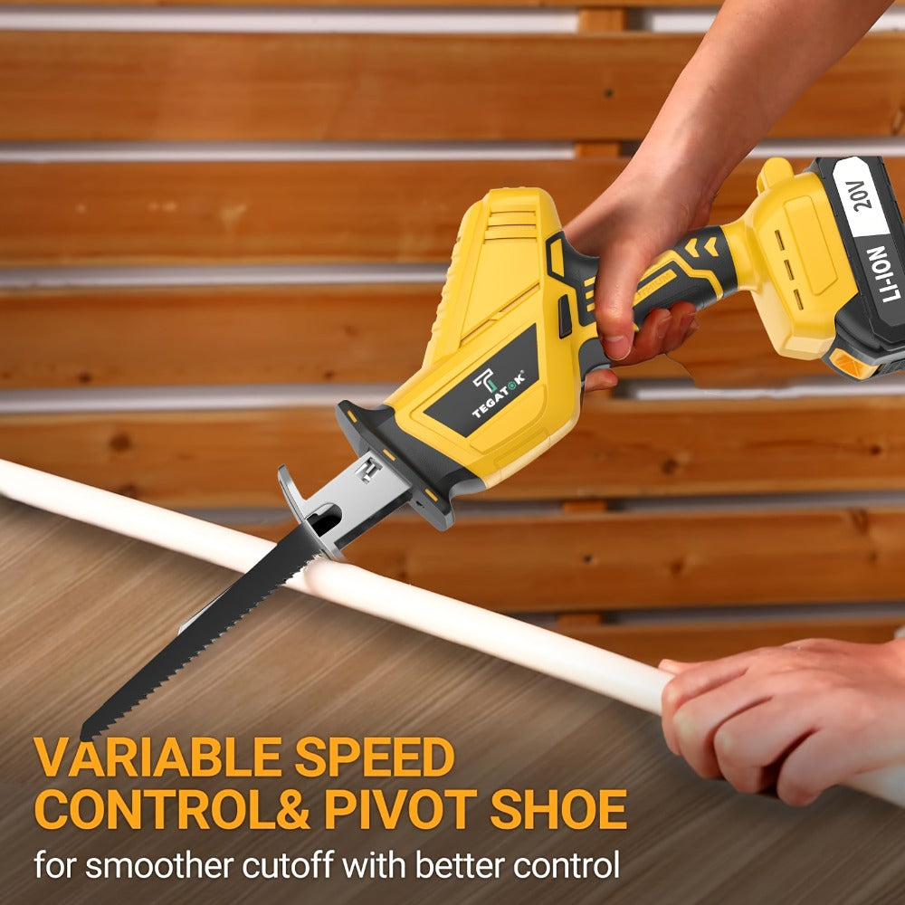 Electric Reciprocating Saw Cordless with LED Light & Safety Lock – Multi-Purpose Cutting Tool with Replaceable Blades, 1 or 2 Battery Options, Carrying Case Included
