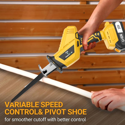 Electric Reciprocating Saw Cordless with LED Light & Safety Lock – Multi-Purpose Cutting Tool with Replaceable Blades, 1 or 2 Battery Options, Carrying Case Included