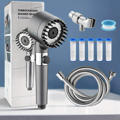 Filtered Handheld Shower Head High Pressure 4 Spray Modes ON/OFF Switch with Hose 5 Filter Elements Pet Shower