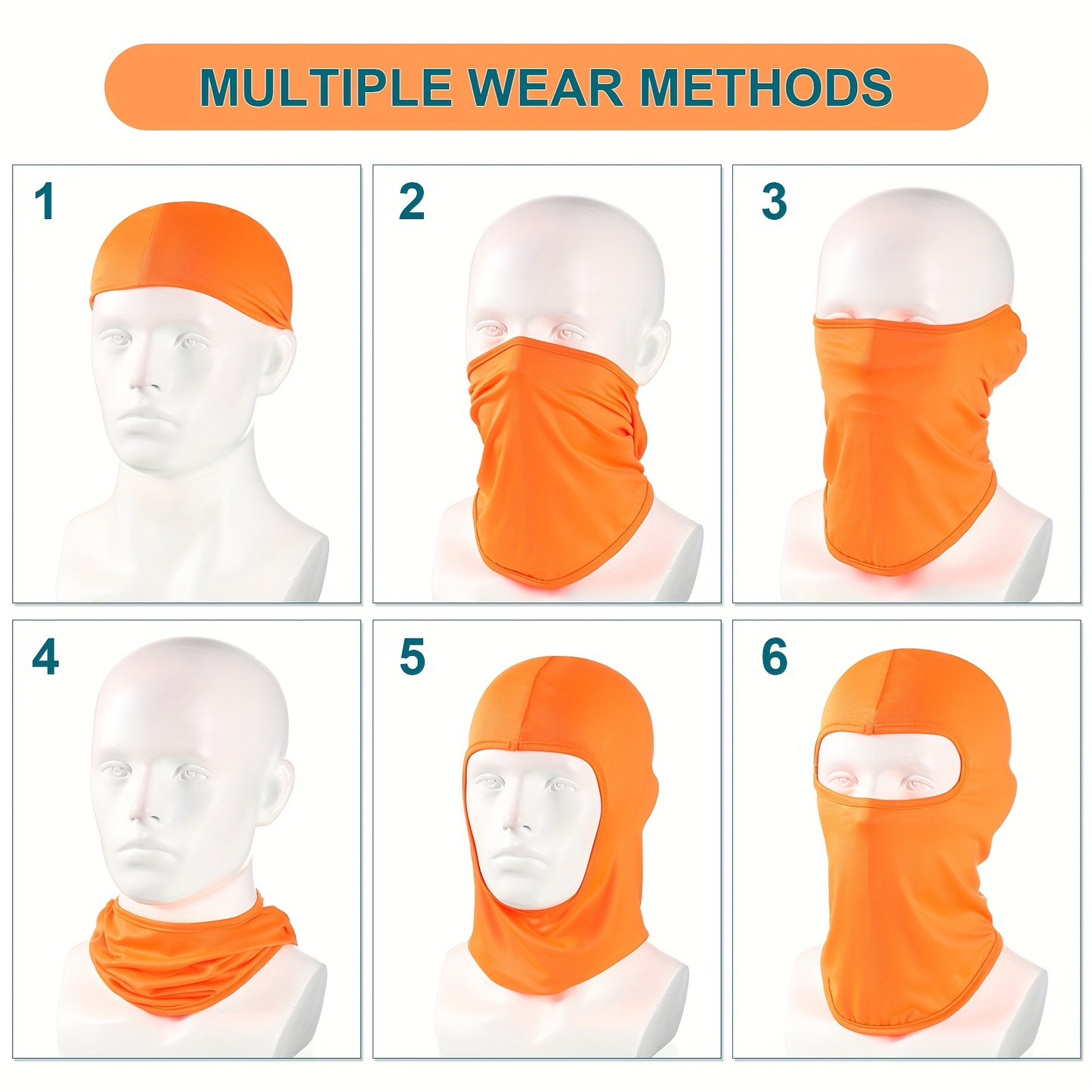 Thirty-Piece Multicolor Pull-On Balaclava Set with Full Face and Neck Coverage and Six Pictured Wear Styles