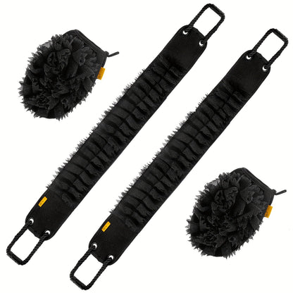 Exfoliating Back Scrubber Set with Bath Glove - 36" Dual-Sided Body Scrub Towel, Non-Slip Handles