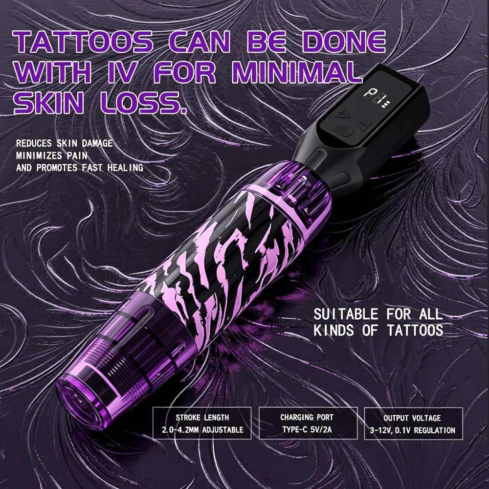 Wireless Tattoo Gun Kit Complete Set TM-74 — 1500mAh Battery, 10 Tattoo Needles, 7 Ink Bottles & Full Supplies for Beginners & Professional Artists, Perfect Gift