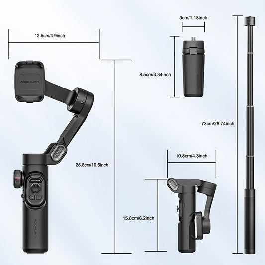 3-Axis Gimbal Stabilizer for Smartphone iPhone Samsung Android Ultra Lightweight Foldable Portable Vlogging Video Creator Gimbal AOCHUAN Smart XE Combo