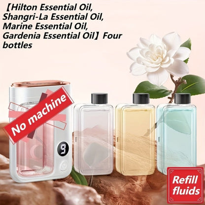 Essential Oil Aromatherapy Diffuser Set – Mini Humidifier with 7 Spray Levels, 1/4/8 Hour Timer, 5.07oz Capacity, Room Decor Scent Diffuser with Hilton, Gardenia, Ocean & Shangri-La Oils