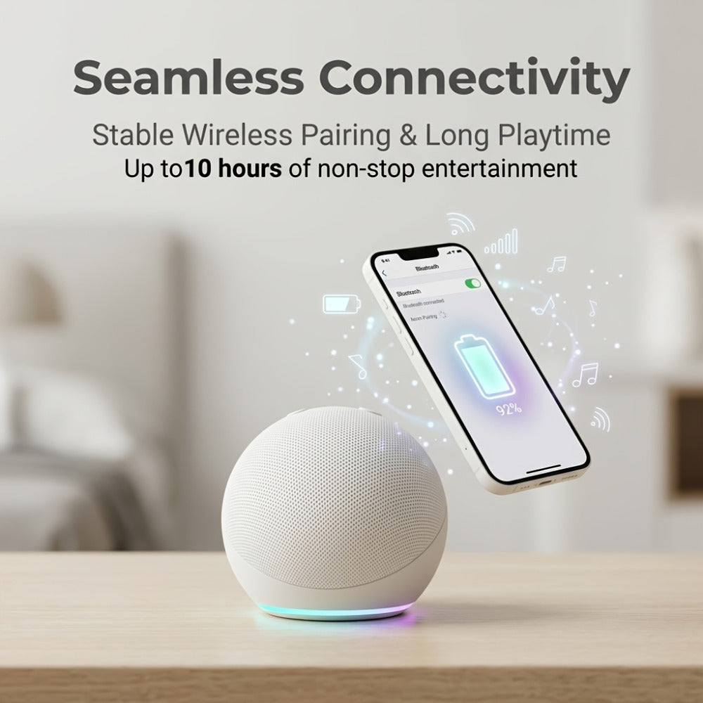 Portable Bluetooth Speaker Spherical Model with RGB, TWS, Subwoofer, 360° Listing and Included Base