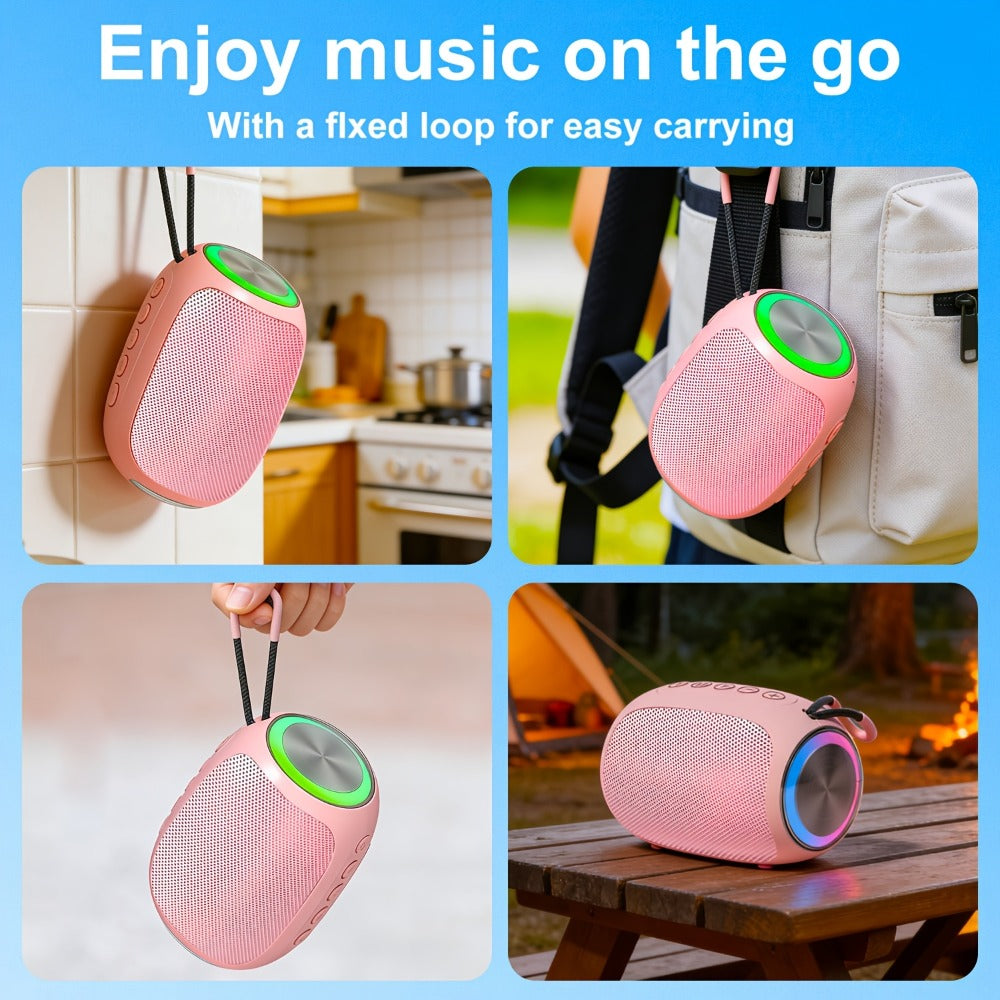 Portable Bluetooth Speaker Foubeak Pink Dual-Speaker Model with Colored LED Lights and Rechargeable Battery