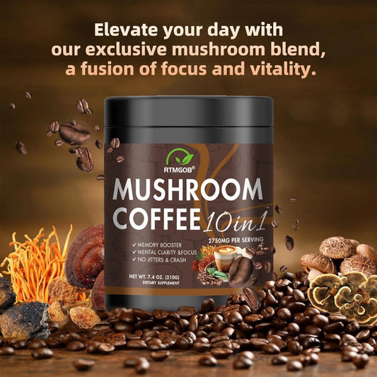 Mushroom Coffee Blend Powder 210g – Instant Coffee with Lion's Mane, Reishi, Cordyceps, Chaga & Chanterelle | 5-Mushroom Functional Coffee for Focus, Energy & Immune Support | Great Wellness Gift