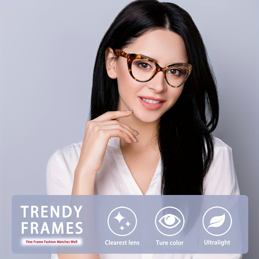 Reading Glasses – Four-Pair Cat-Eye Blue-Light Reader Set with Leopard and Gradient Frames