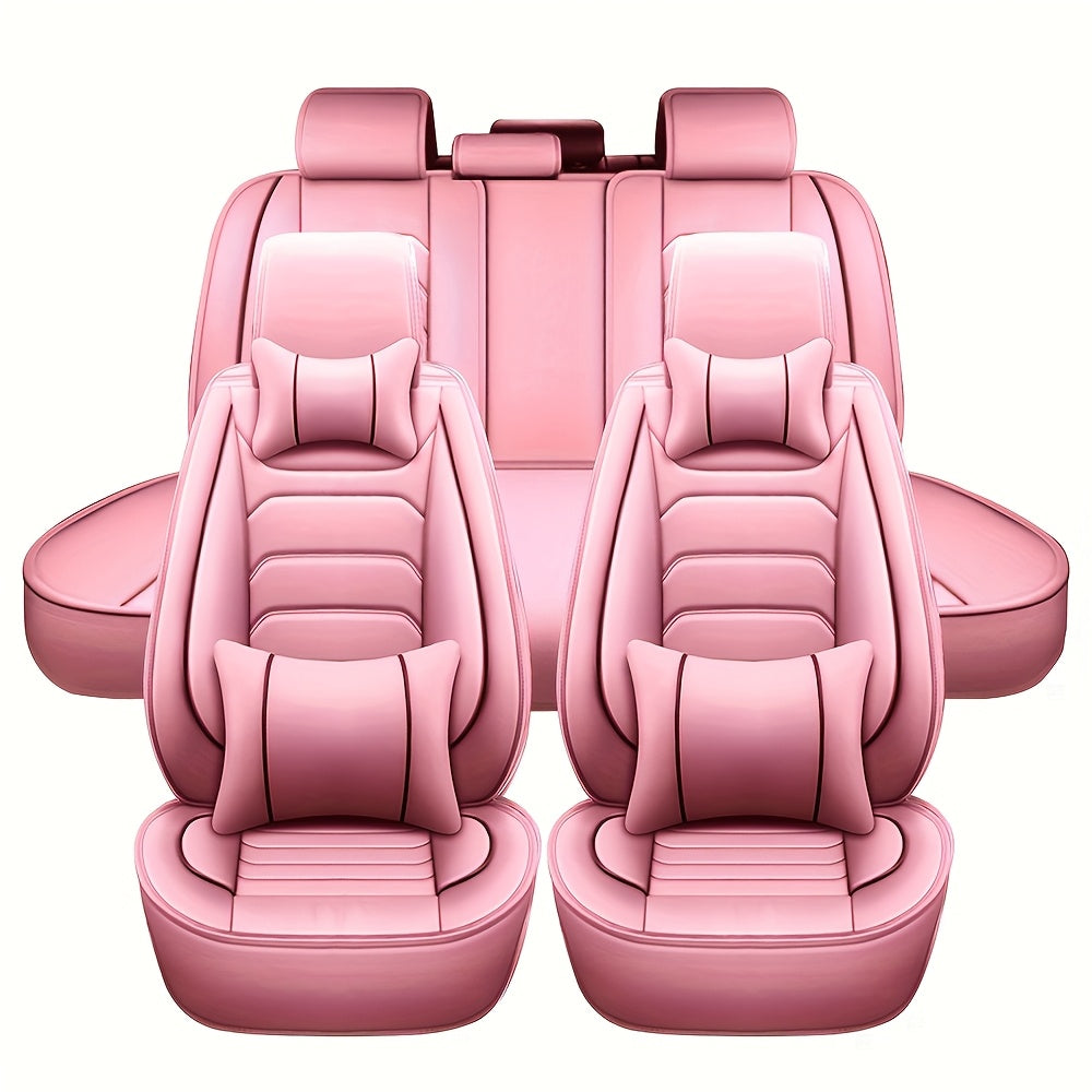 Car Seat Covers 5-Seat Faux Leather Set with Foam Padding and Optional Matching Pillow Pieces