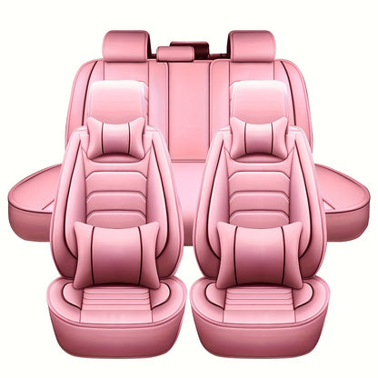 Car Seat Covers 5-Seat Faux Leather Set with Foam Padding and Optional Matching Pillow Pieces