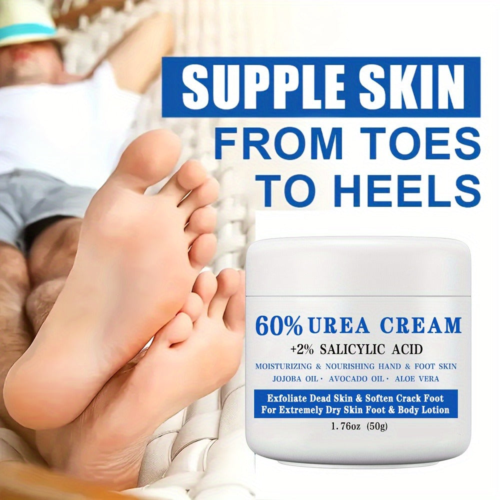 50g Jar of 60% Urea and 2% Salicylic Acid Foot Cream with Jojoba, Avocado and Aloe Labeling