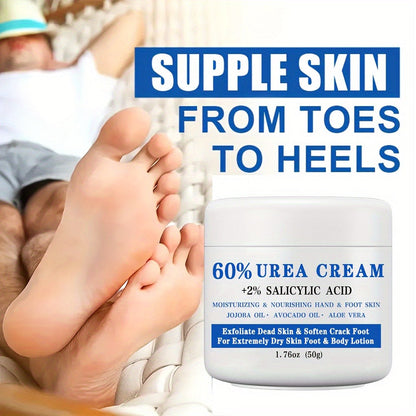 50g Jar of 60% Urea and 2% Salicylic Acid Foot Cream with Jojoba, Avocado and Aloe Labeling