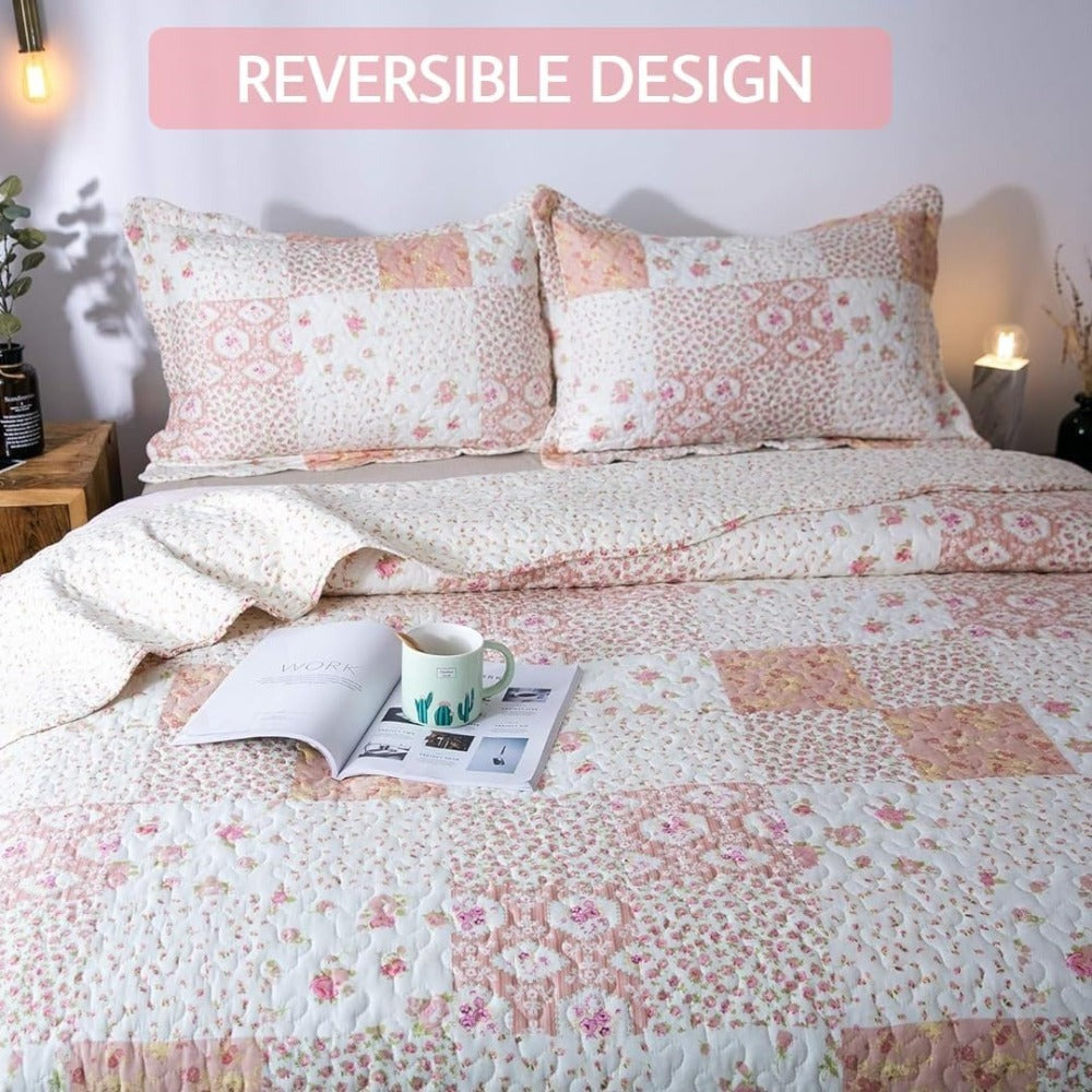 Lightweight Floral Quilt Set in Twin, Queen or King Sizes with 17 Paisley and Patchwork Color Options