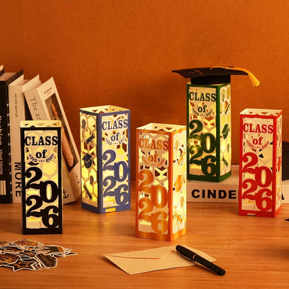 Graduation Centerpiece Set 6pcs Class of 2026 – Decorative Lantern Box Table Decorations for High School & College Graduation Party, Photo Booth Props, Party Kit in Red Blue Green Purple Maroon