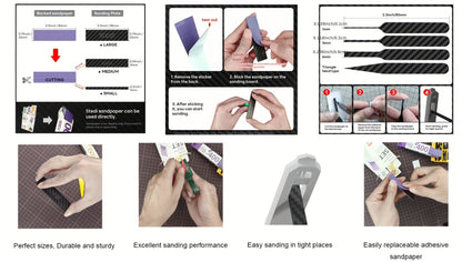 Seven-Piece Carbon-Fiber Pattern Hobby Sanding Stick Set with Detail Boards in Multiple Sizes