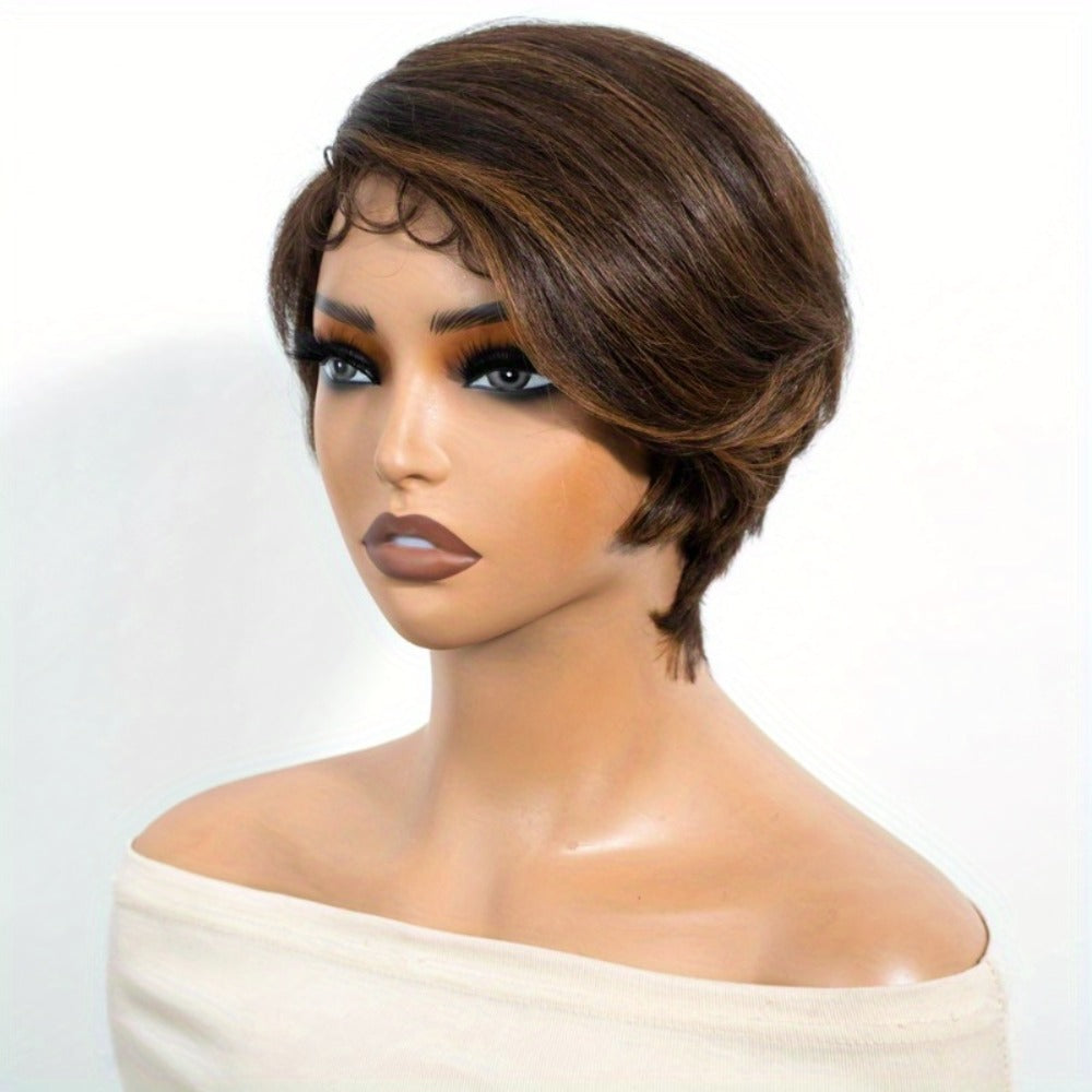 Lace Front Wig Human Hair Body Wave Bob with 4x1 Lace, 6in Length and Three Brown Highlight Colors