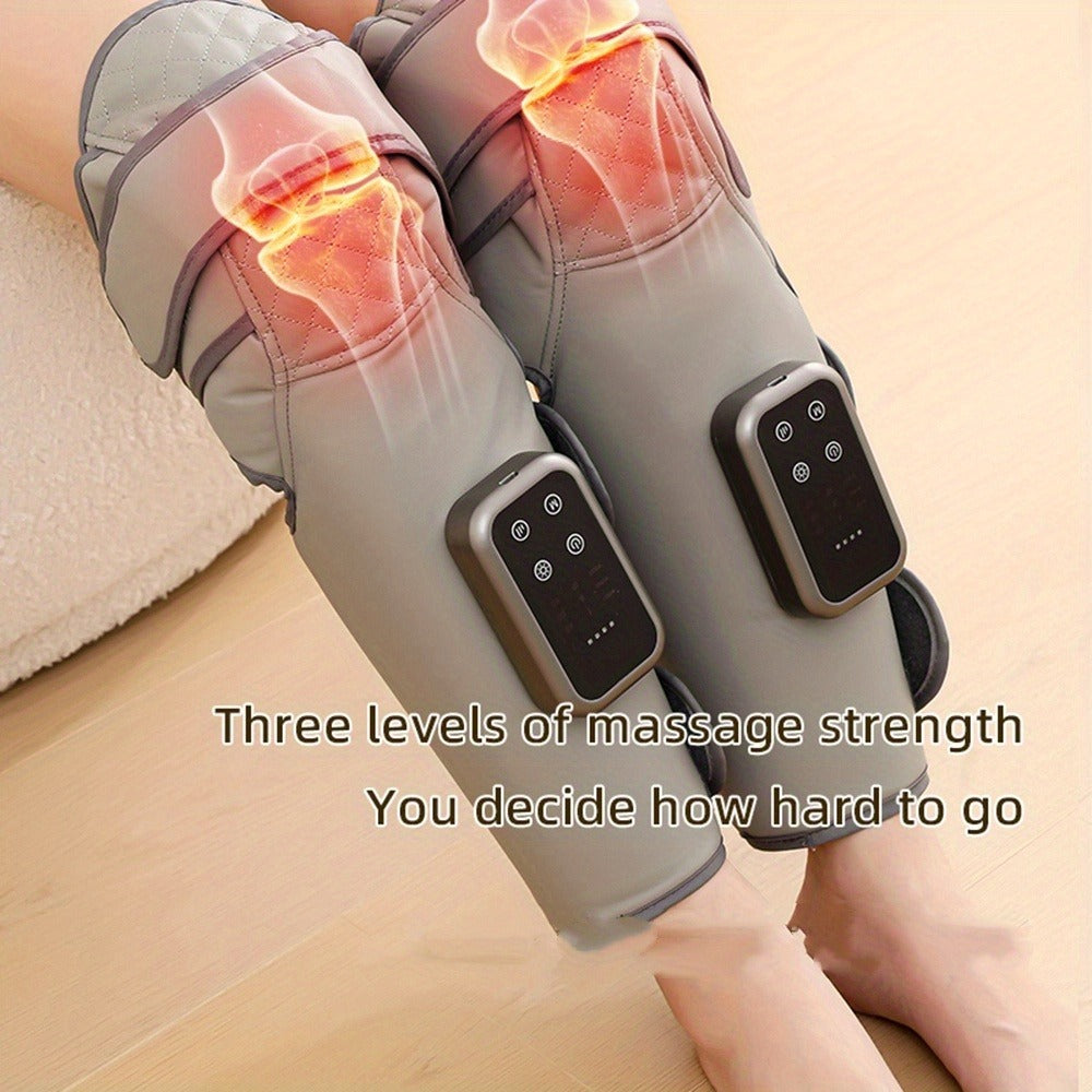 Light Gray Air-Compression Knee Wrap with Three Massage Modes, Three Heat Levels and Extension Strap