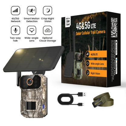 Solar Cellular Trail Camera 1920P No WiFi – 4G LTE Wildlife & Property Monitoring, PIR Motion Sensor, Infrared Night Vision, Two-Way Voice, IP65 Waterproof, Remote Access & 2-Year Replacement Warranty