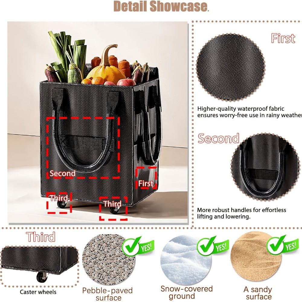 60 L Rolling Grocery Bag with Wheels in Black or Rose Gold for Shopping, Travel and Utility Use