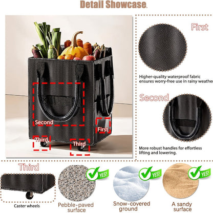 60 L Rolling Grocery Bag with Wheels in Black or Rose Gold for Shopping, Travel and Utility Use