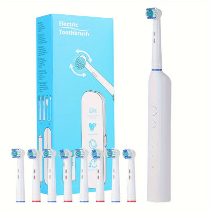 Electric Toothbrush with IPX7 Rating, Eight Round Brush Heads, Three Modes, Type-C Charging and Travel Case