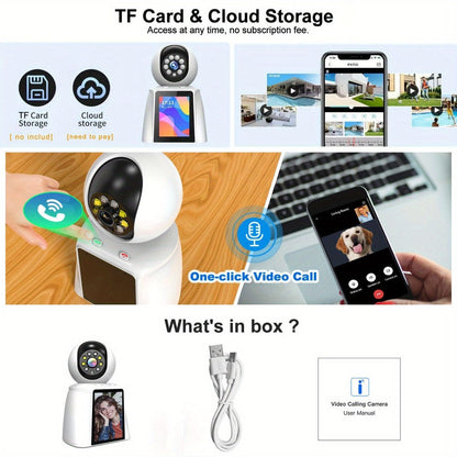 Security Camera 1080P Pet Monitor with 3-Inch Screen, Video Calling, Two-Way Talk and 1 or 2 Pack