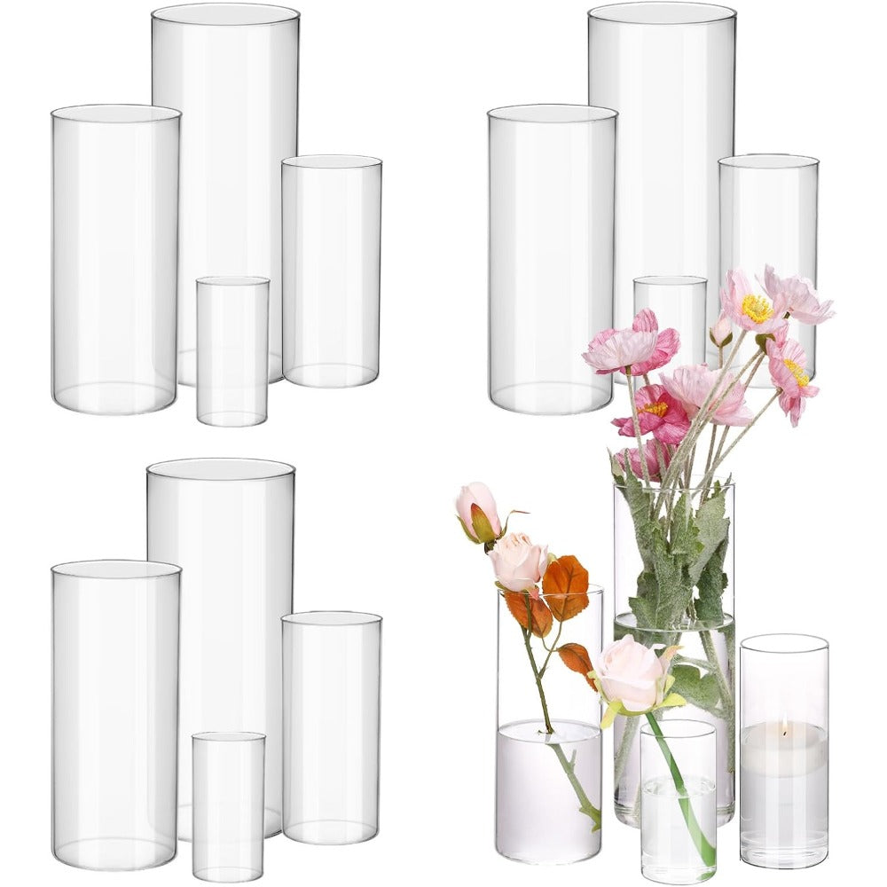 Clear Glass Cylinder Vases Set of 16 – 4 6 8 10 Inch Tall Glass Vases for Centerpieces, Floating Candle Holders, Wedding Table Decor, Party & Home Decoration