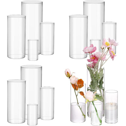 Clear Glass Cylinder Vases Set of 16 – 4 6 8 10 Inch Tall Glass Vases for Centerpieces, Floating Candle Holders, Wedding Table Decor, Party & Home Decoration