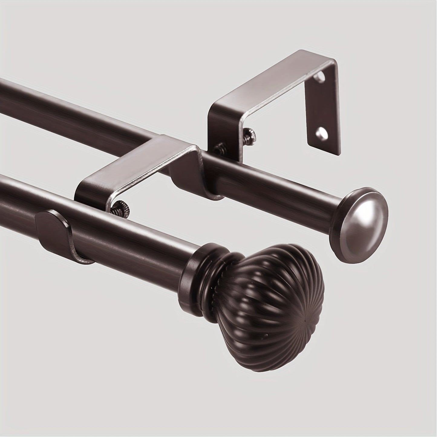Double Curtain Rod Set with Fluted Ball Finials, Dual Brackets and 28–48 or 84–120 Inch Options