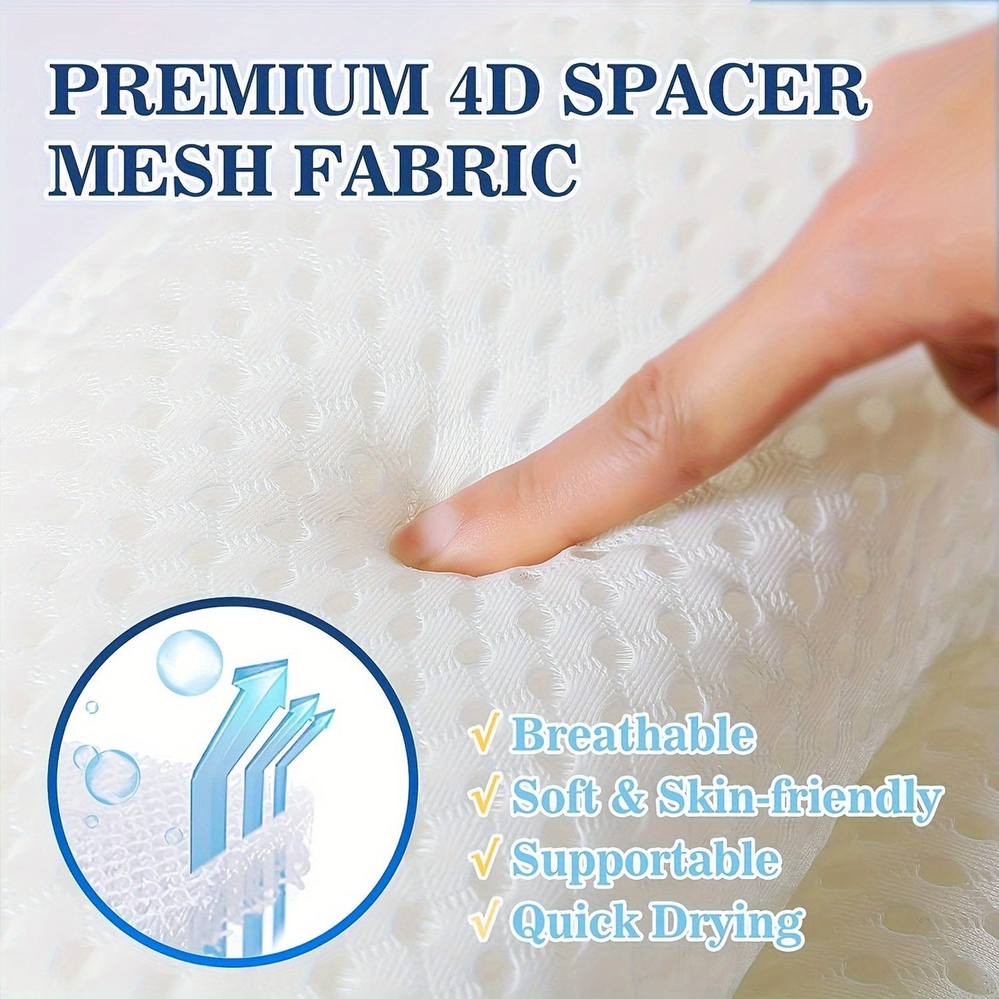 Contoured Bathtub Neck and Back Cushion with 4D Air Mesh, Suction Cups and White or Gray Finish
