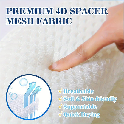 Contoured Bathtub Neck and Back Cushion with 4D Air Mesh, Suction Cups and White or Gray Finish