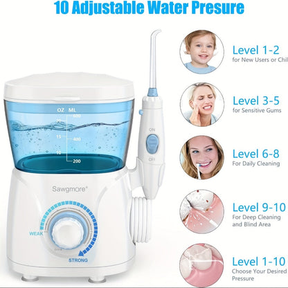 Water Flosser Countertop FC166 Oral Irrigator with 600ml Tank, Ten Pressure Settings, Eight Nozzles and Rotary Dial