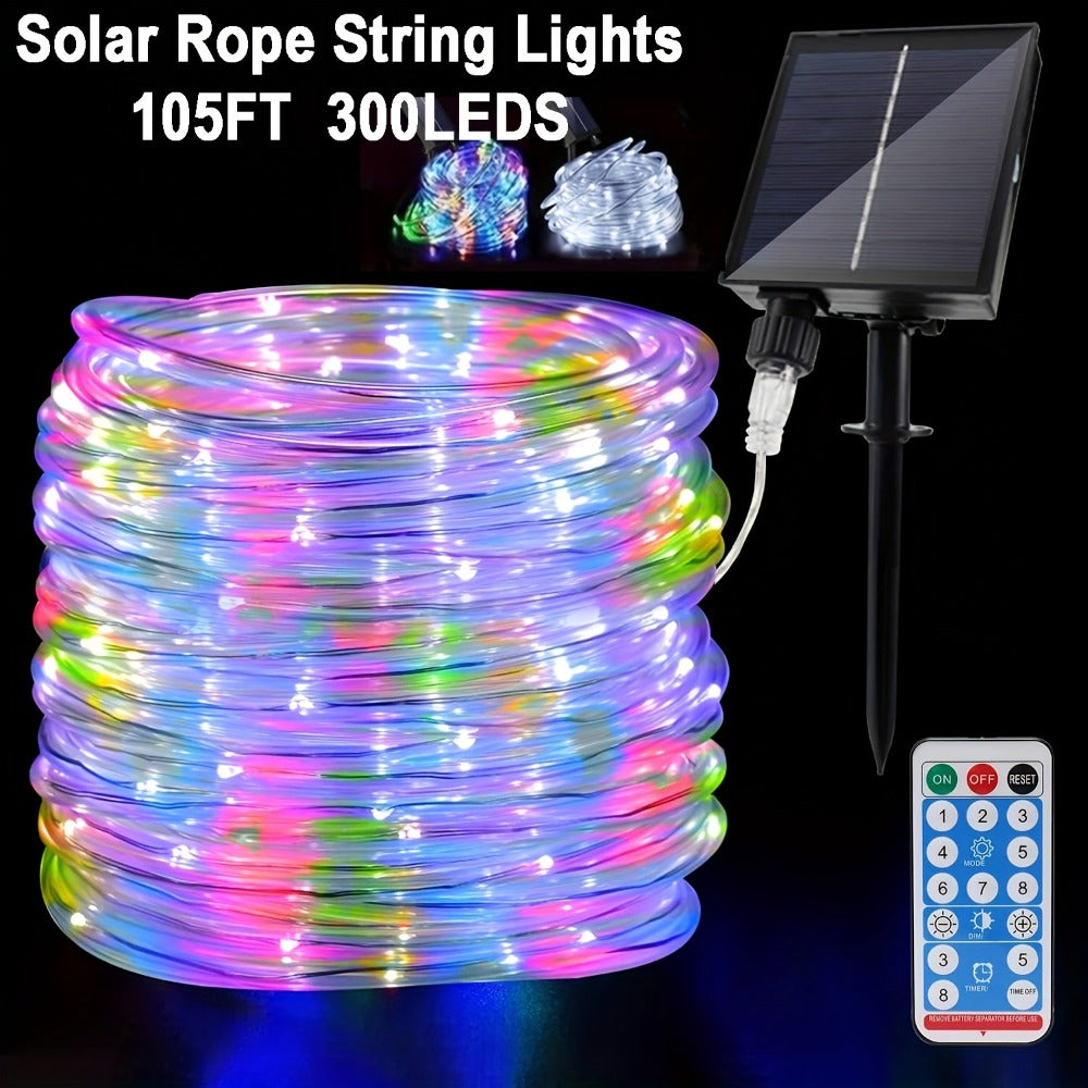 Solar Rope Lights Outdoor – Waterproof Fairy String Lights with Remote Control 8 Modes 1200mAh Battery for Garden Patio Fence Tree Wedding Party – Multicolor Cold White Purple Yellow – 49-115FT
