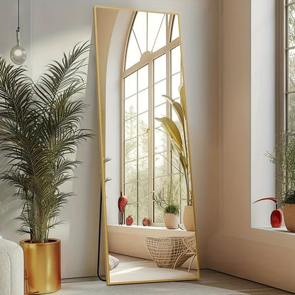 Full Length Mirror Floor Standing with LED Light - Arched & Rect Aluminum Frame Dressing Mirror for Bedroom Living Room, Black/Golden/White