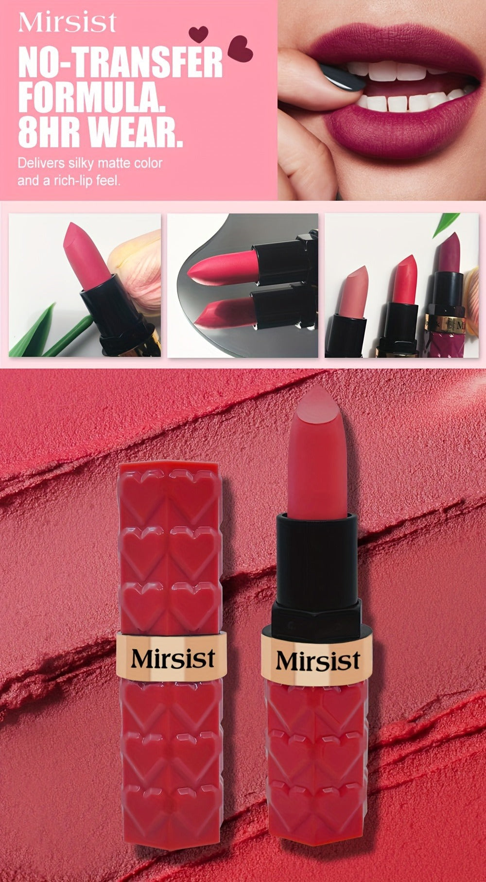 Lipstick Set, Mirsist 6-Piece Silky Matte Bullet Collection in Nude, Red, Brown, Berry and Plum Colors