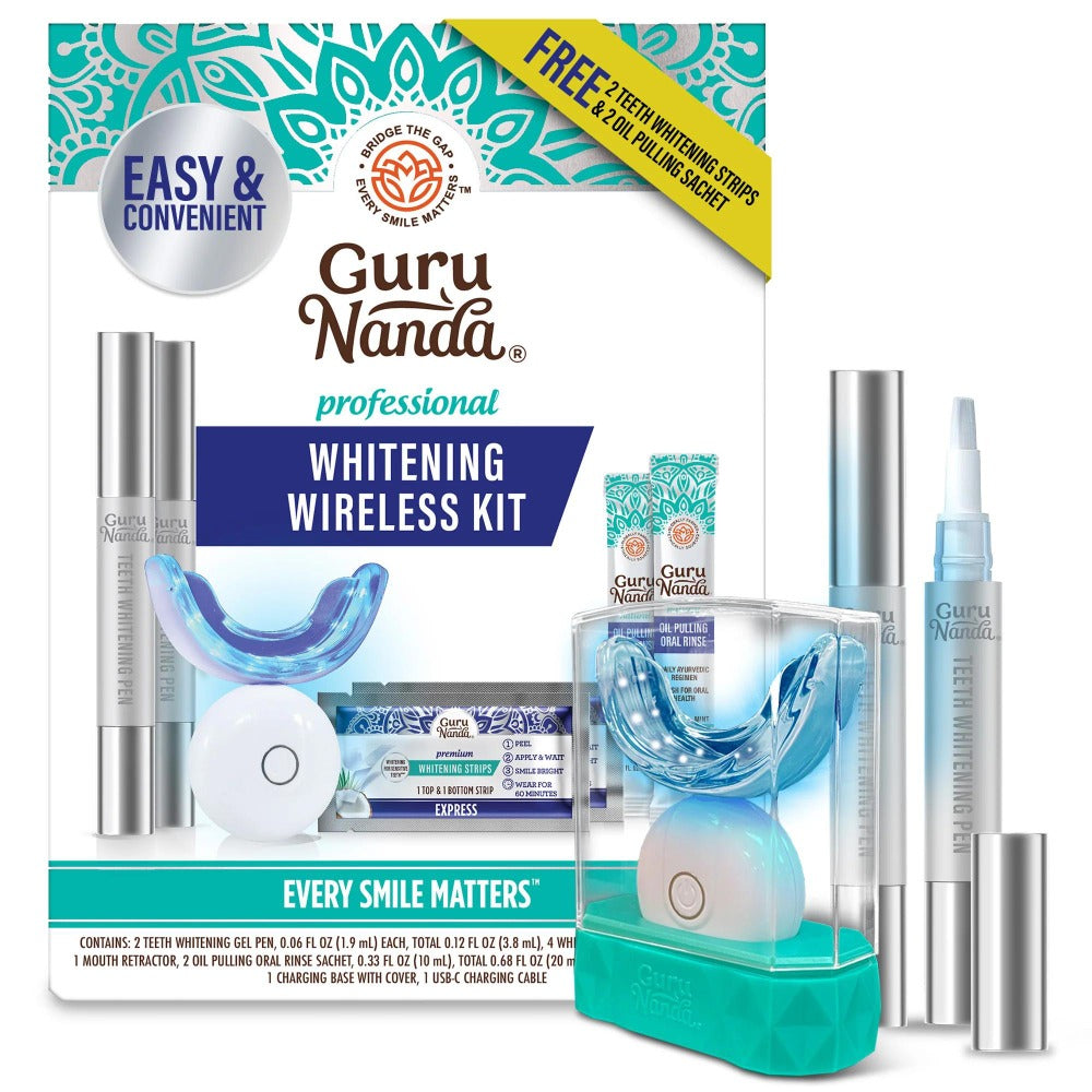 Wireless 16-LED Teeth Whitening Mouthpiece Kit with Two Gel Pens, Cleaning Case and Accessory Packs