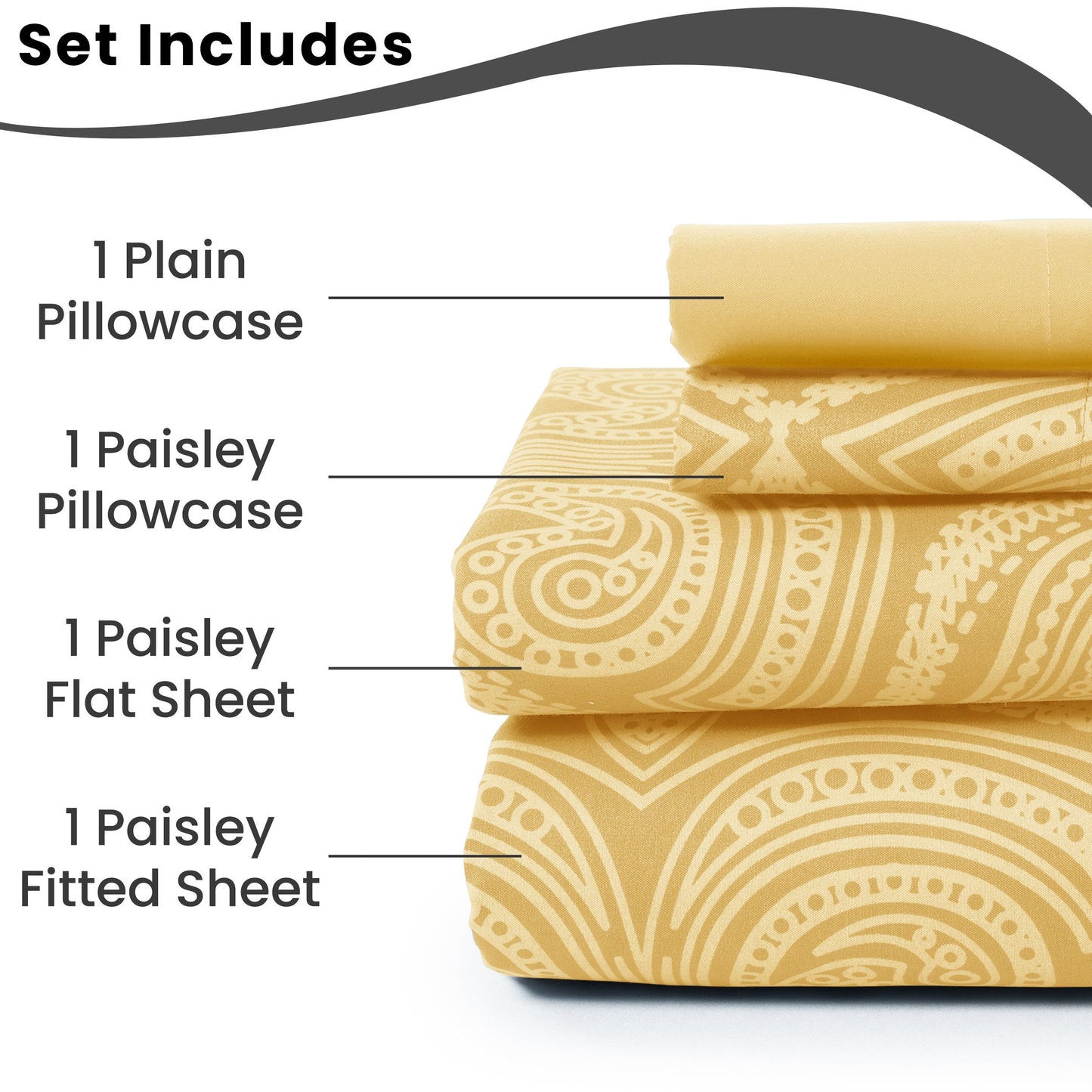 Bed Sheet Set 6-Piece Paisley Brushed Microfiber with 16-Inch Pocket and Six Size Families