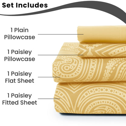 Bed Sheet Set 6-Piece Paisley Brushed Microfiber with 16-Inch Pocket and Six Size Families