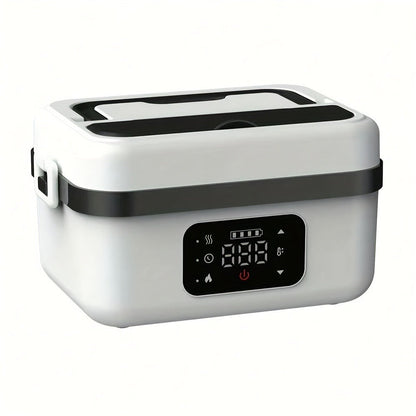 Self Heating Lunch Box Battery Powered 8000mAh - 60W Portable Electric Food Warmer with Smart Timer 1 Liter Stainless Steel Inner Container for Home Car Office and Truck, Leak Proof with Fork Spoon and Carry Bag, Gift for Men and Women