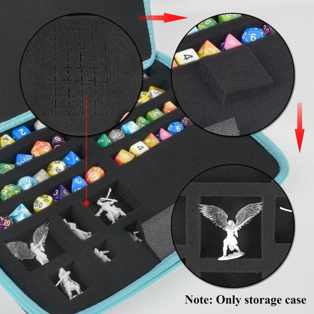 Four-Color Dice Tray Storage Case with Rolling Surface, Miniature Compartments and Polyhedral Slots