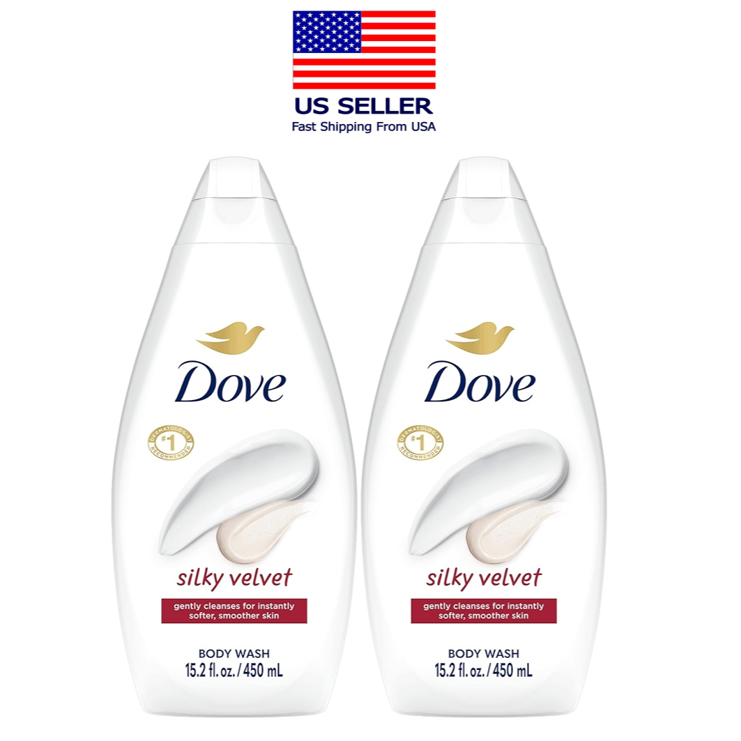 Two-Pack Dove Silky Velvet Body Wash with 450ml Flip-Cap Bottles and Matching Front Labels