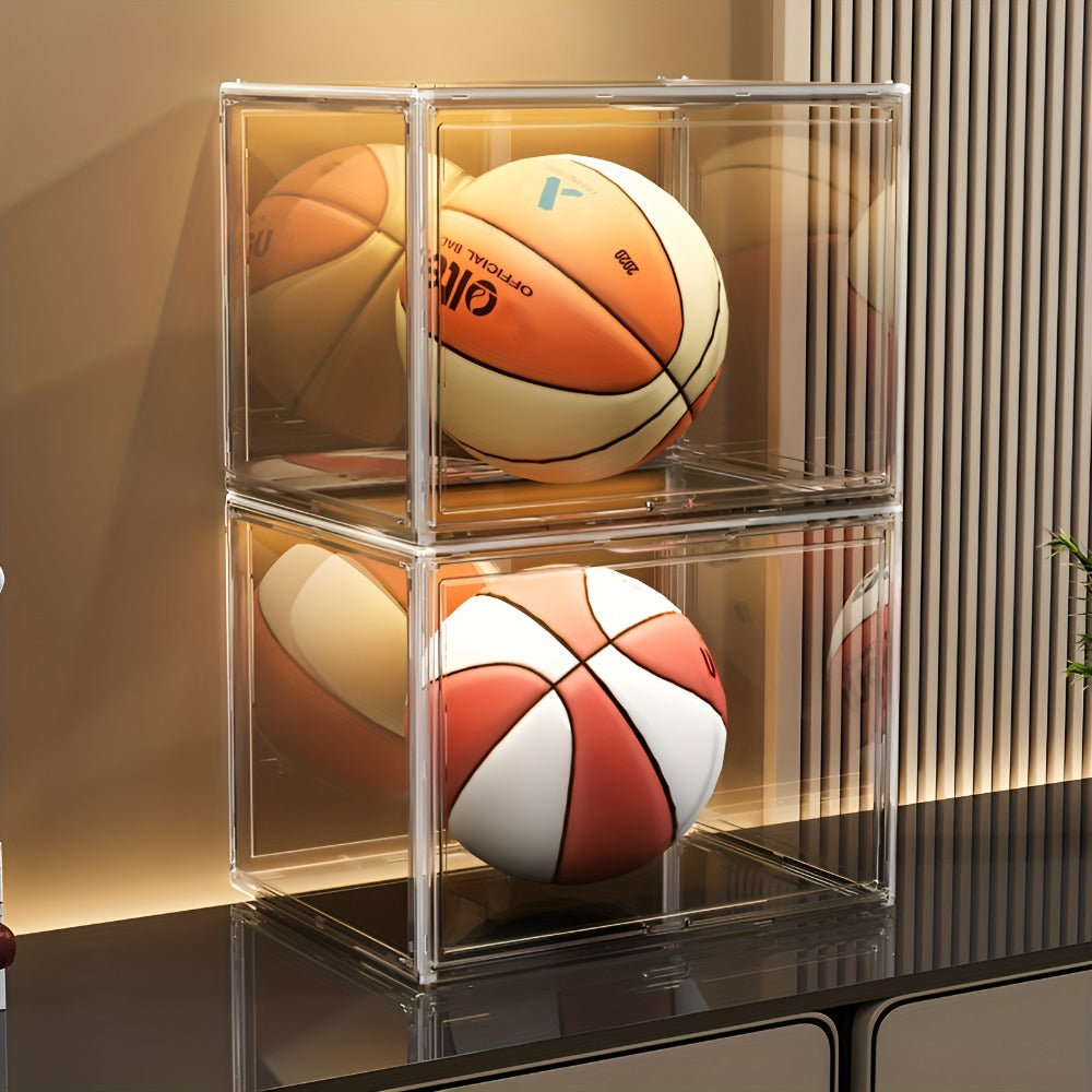 XL Clear Stackable Acrylic Storage Bin with Magnetic Lid, 50L Foldable Display Organizer in One- or Two-Piece Options