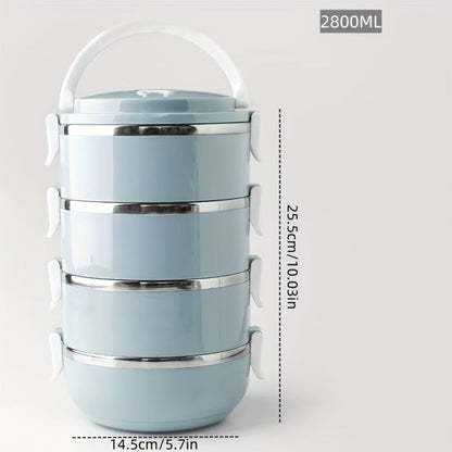 Stackable Bento Lunch Box, Stainless Steel Cylindrical Meal Container in 2-Layer, 3-Layer or 4-Layer Options