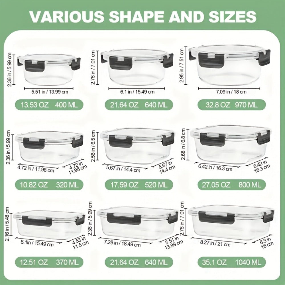 Food Storage Containers 12-Piece Glass Set with Clip-On Lids for Microwave, Oven, Freezer and Dishwasher Use