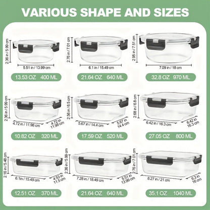 Food Storage Containers 12-Piece Glass Set with Clip-On Lids for Microwave, Oven, Freezer and Dishwasher Use