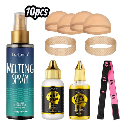 Lace Melting Spray Kit for Wig Installation, 120ml Bottle Alone or with Tools and Wig Cap Set
