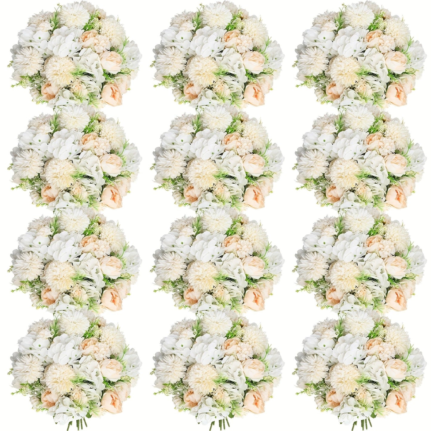 Artificial Flowers 12-Bundle Peony and Hydrangea Bouquet Set in Five Colors for Wedding Decor