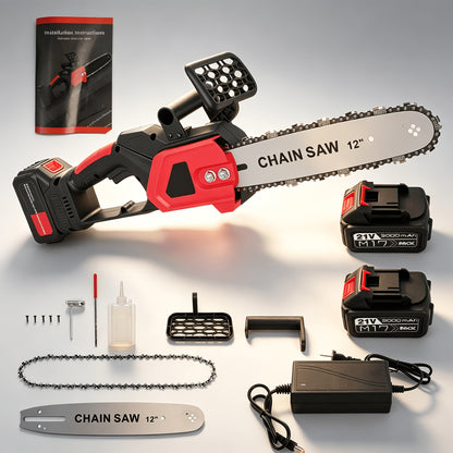 Cordless Brushless Chainsaw Kit with 12- or 16-Inch Guide Bar, Two Batteries, Charger and Cutting Accessories